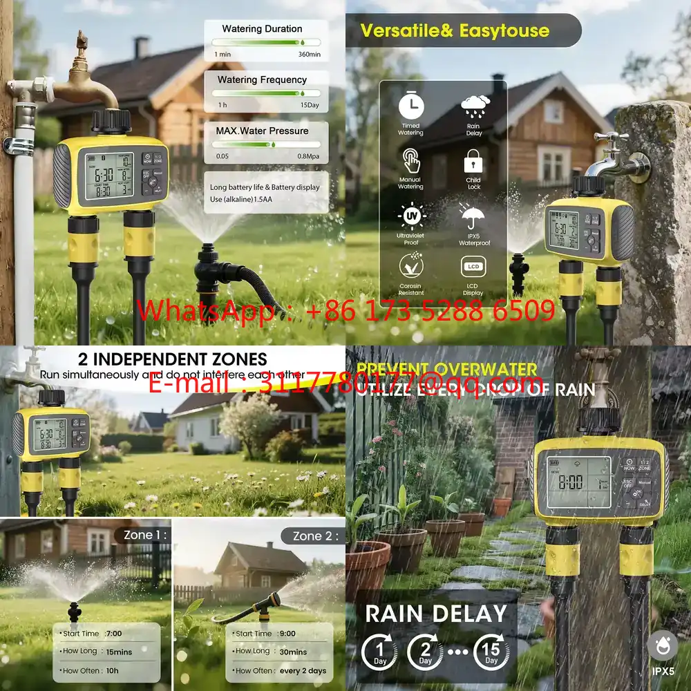 Smart Gardening - WAP01 ตัวตั้งเวลาควบคุมการรดน้ำสวนแบบหน้าจอขนาดใหญ่ 2 ช่อง 2 โซน